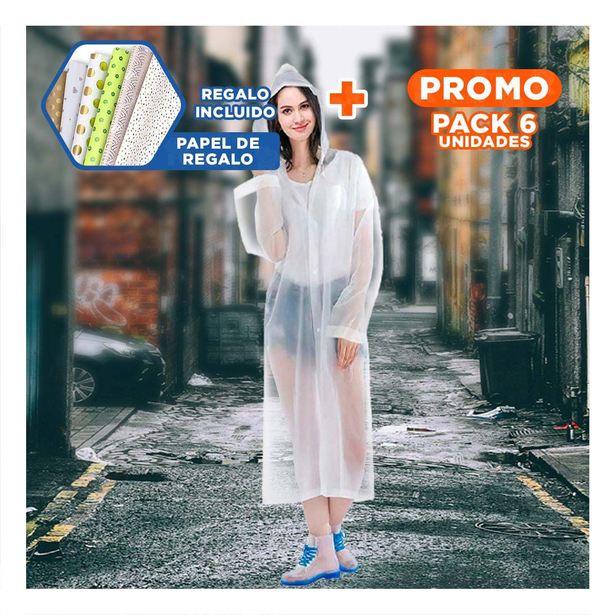 PACK6 ABRIGO IMPERMEABLE UNISEX PARA CAMINATAS URBANAS Y TRASLADOS Y+PAPEL REGALO - 1