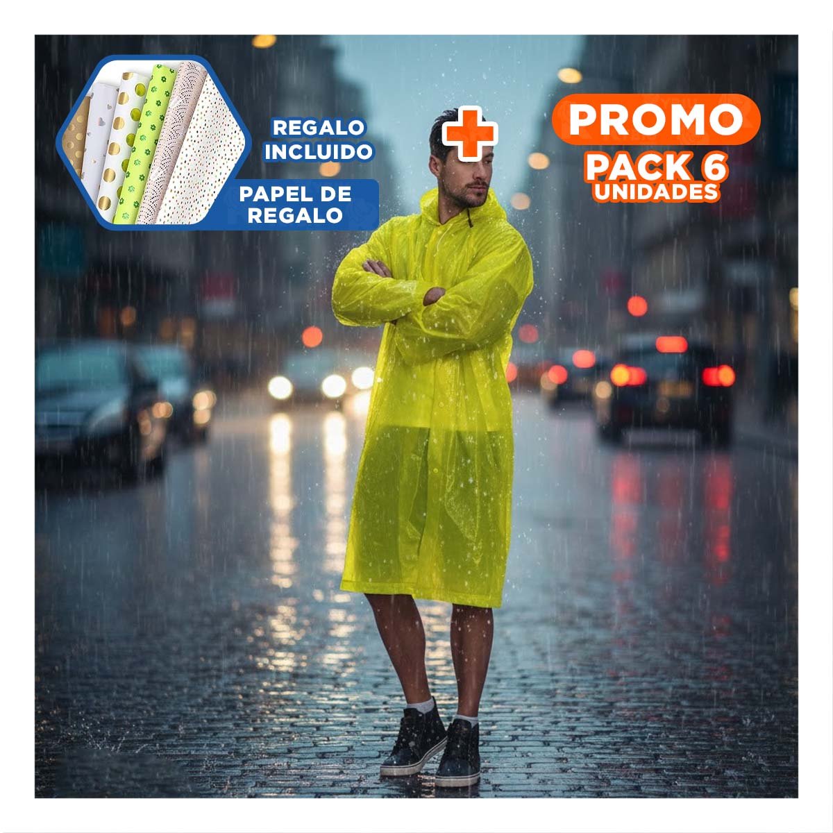 PACK6 ABRIGO IMPERMEABLE UNISEX PARA CAMINATAS URBANAS Y+PAPEL REGALO - 1