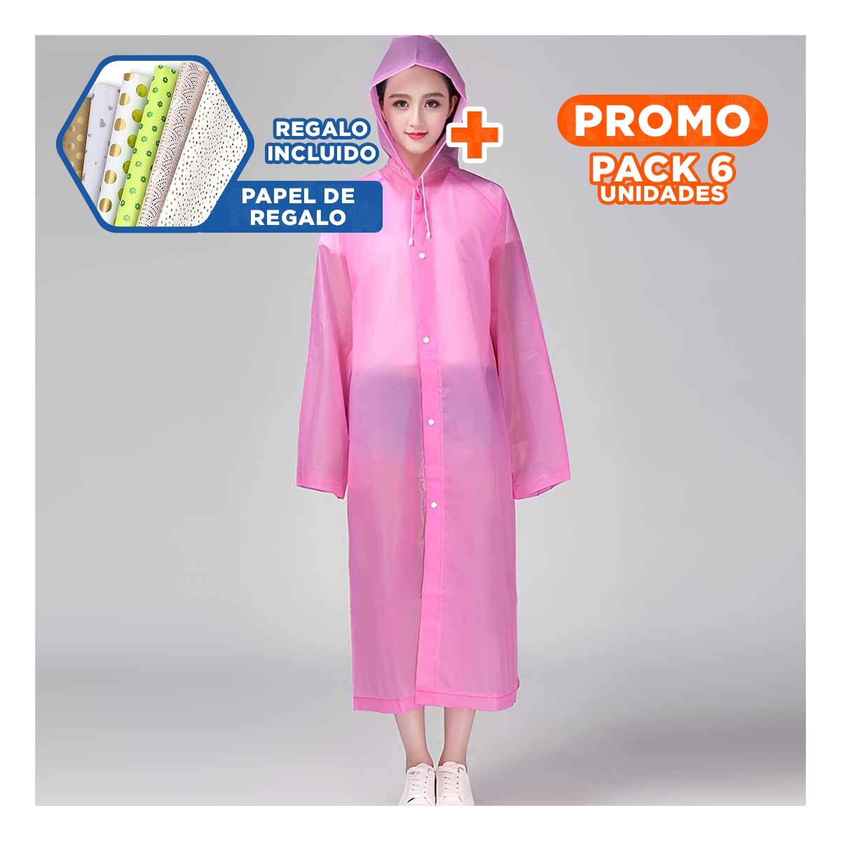 PACK6 ABRIGO IMPERMEABLE UNISEX PARA CAMINATAS URBANAS Y+PAPEL REGALO - 1