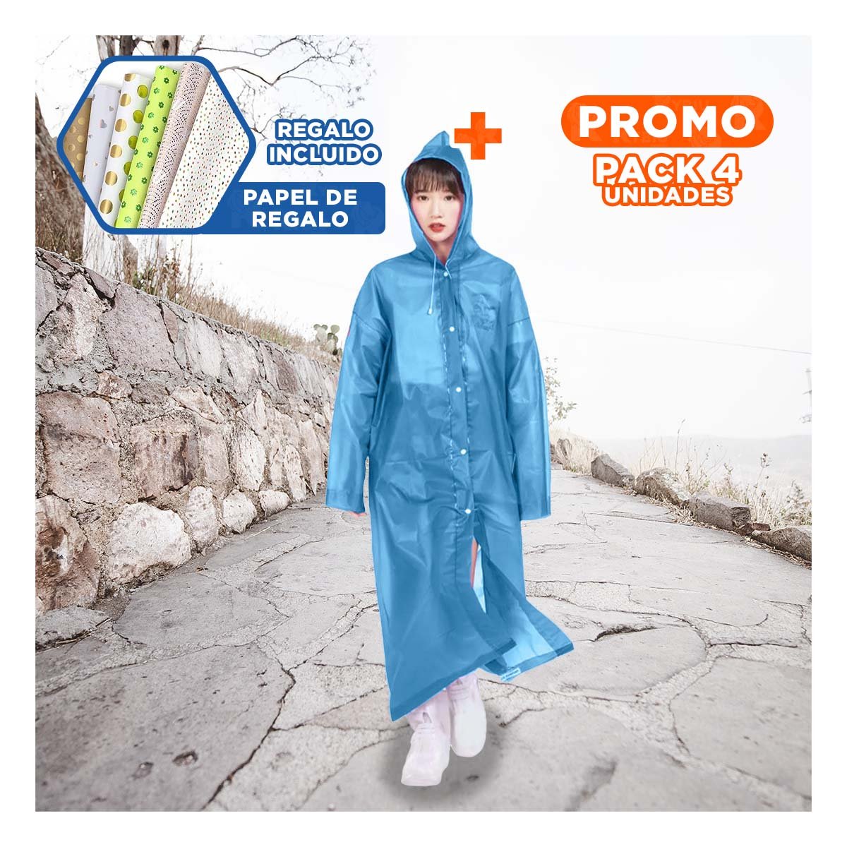 PACK4 ABRIGO DE LLUVIA UNISEX PARA TEMPORADA INVERNAL Y+PAPEL REGALO - 1