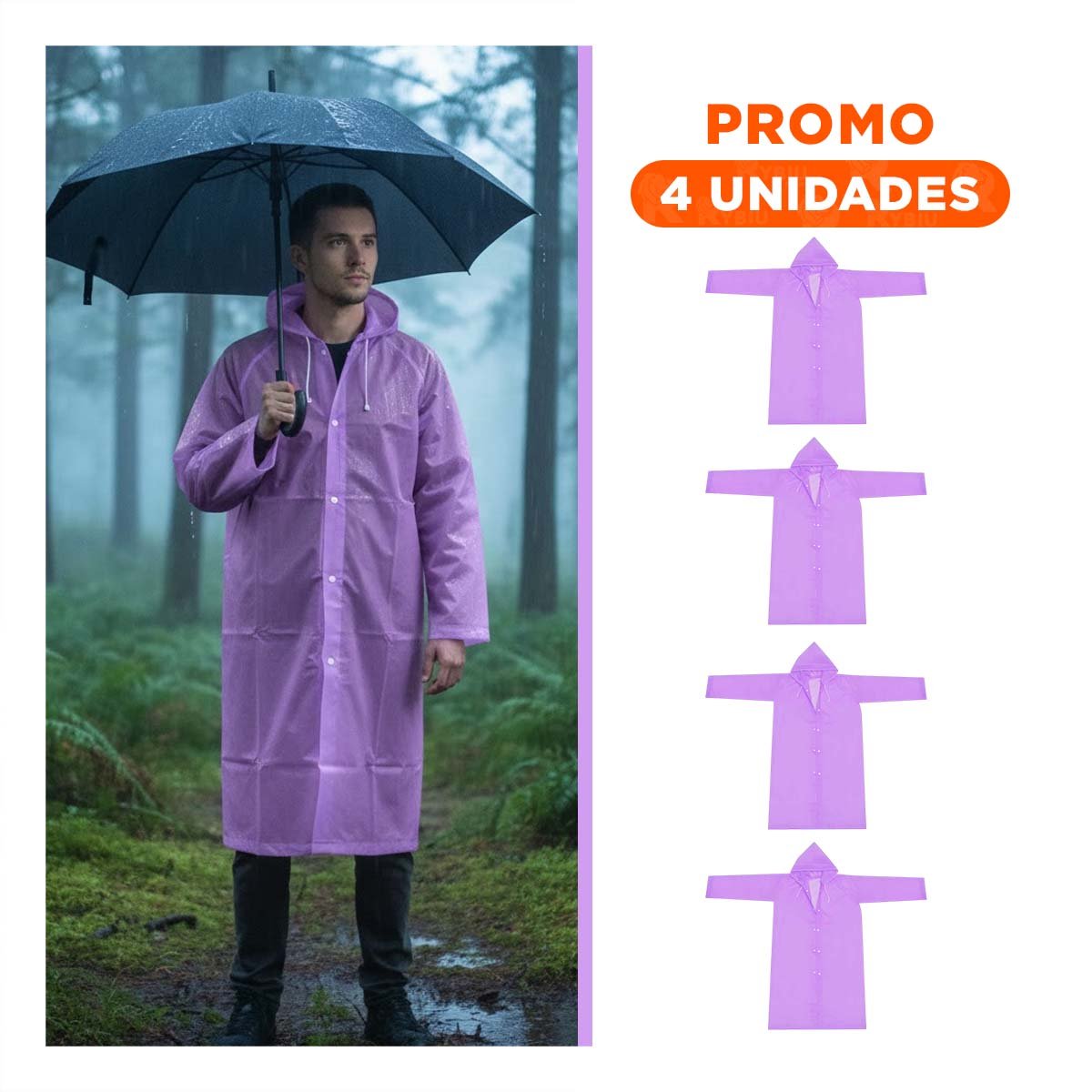 PACK4 PRENDA DE LLUVIA CON ESTILO UNISEX Y COMODIDAD Y+REGALO STICKER - 1