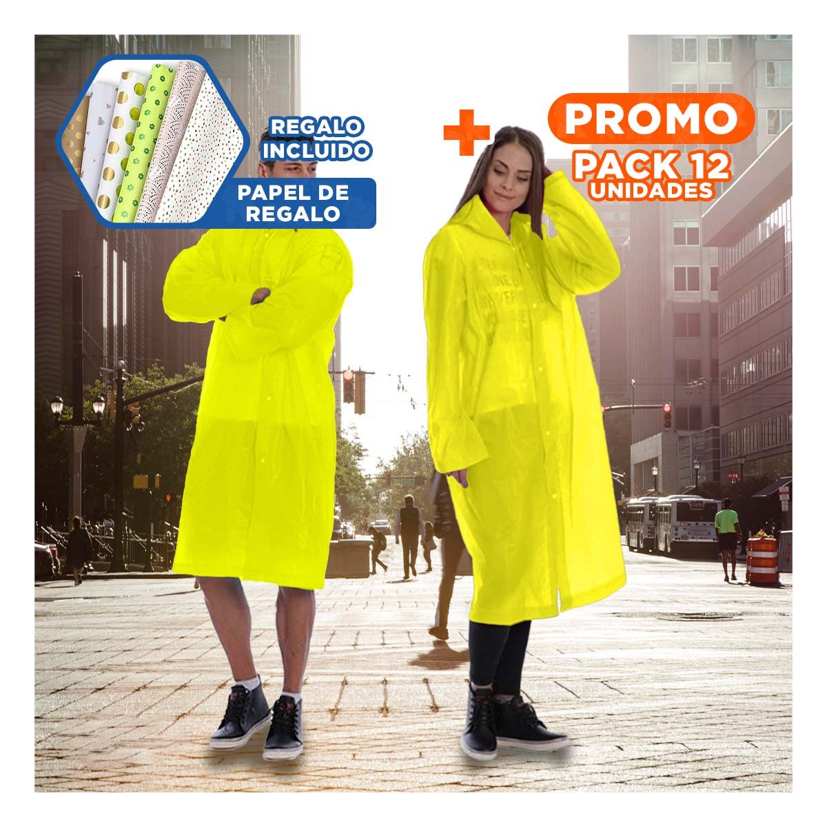 PACK12 CAPA DE LLUVIA UNISEX CON DISENO PRACTICO Y+PAPEL REGALO - 1