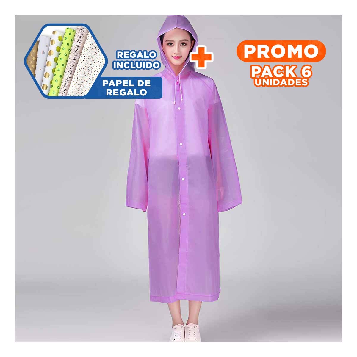PACK6 ABRIGO IMPERMEABLE UNISEX PARA CAMINATAS URBANAS Y+PAPEL REGALO - 1