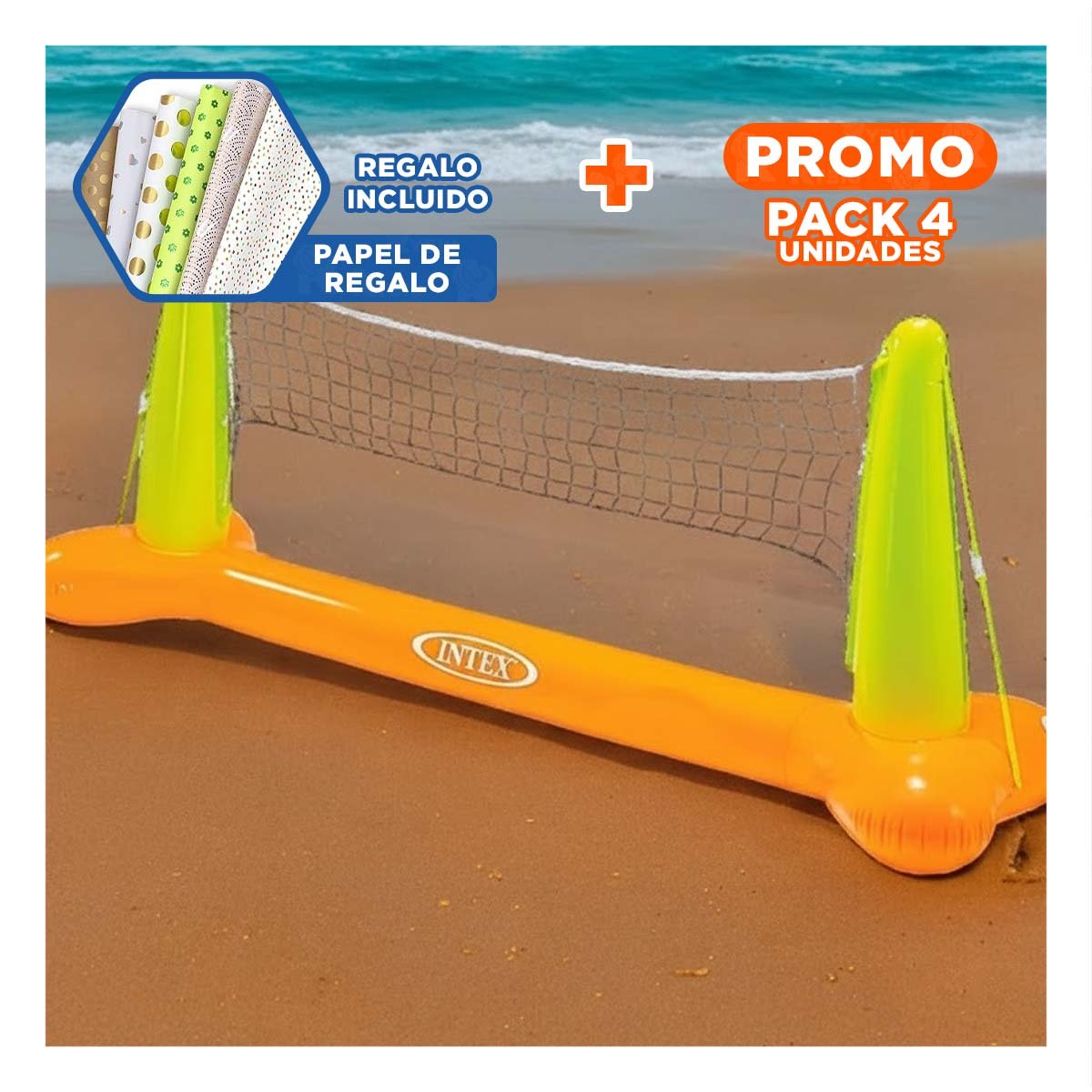 PACK4 JUEGO PARA VOLEY INFLABLE ACUATICO EN PISCINA FAMILIAR Y+PAPEL REGALO - 1