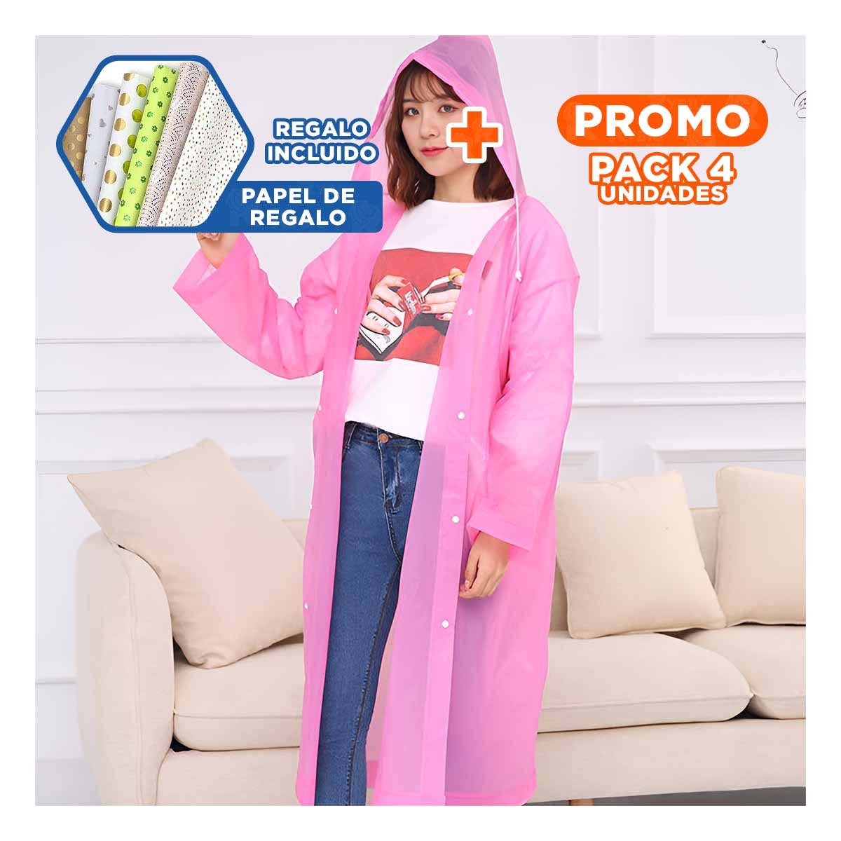 PACK4 IMPERMEABLE FUNCIONAL PARA CLIMAS LLUVIOSOS Y+PAPEL REGALO - 1