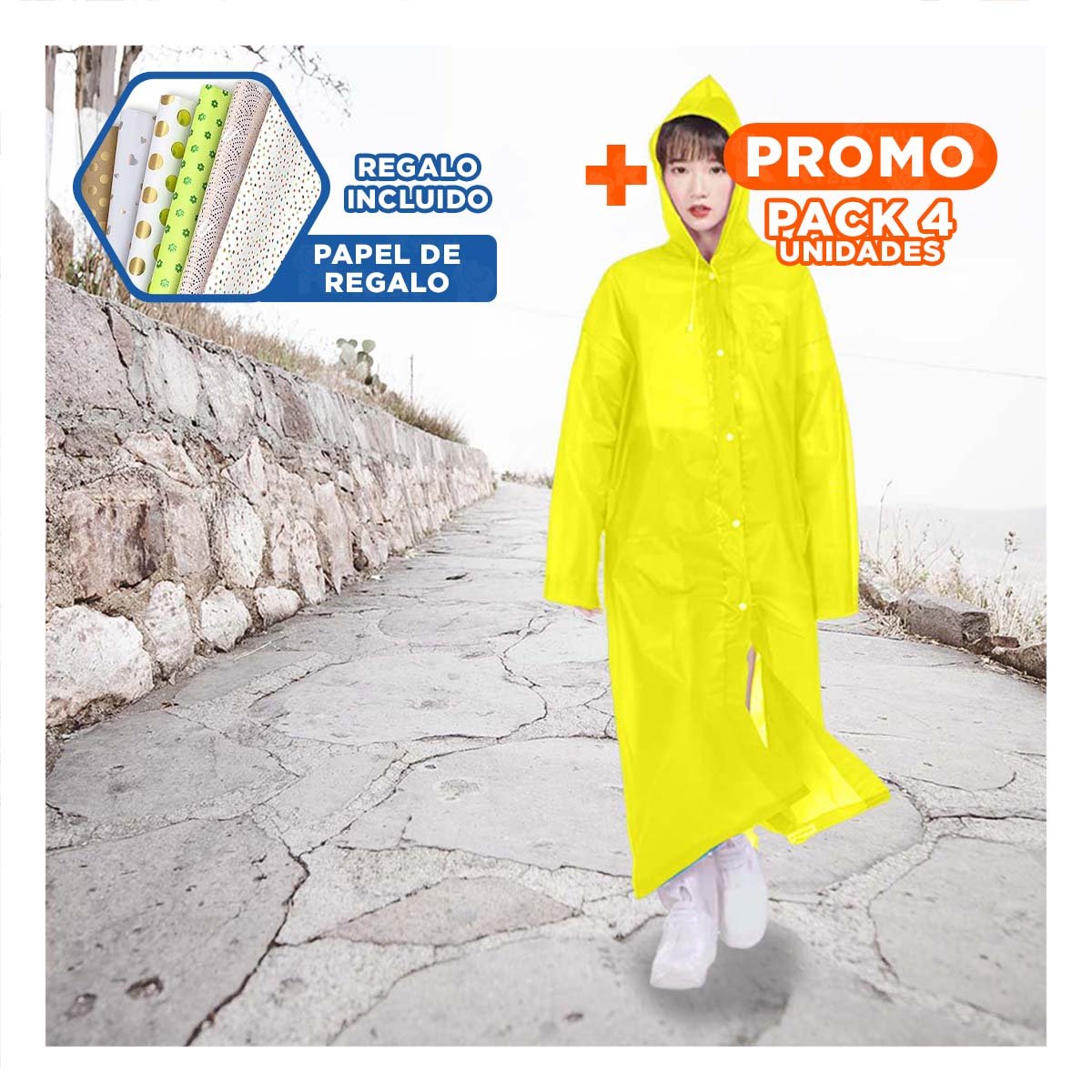PACK4 IMPERMEABLE FUNCIONAL PARA CLIMAS LLUVIOSOS Y+PAPEL REGALO - 1