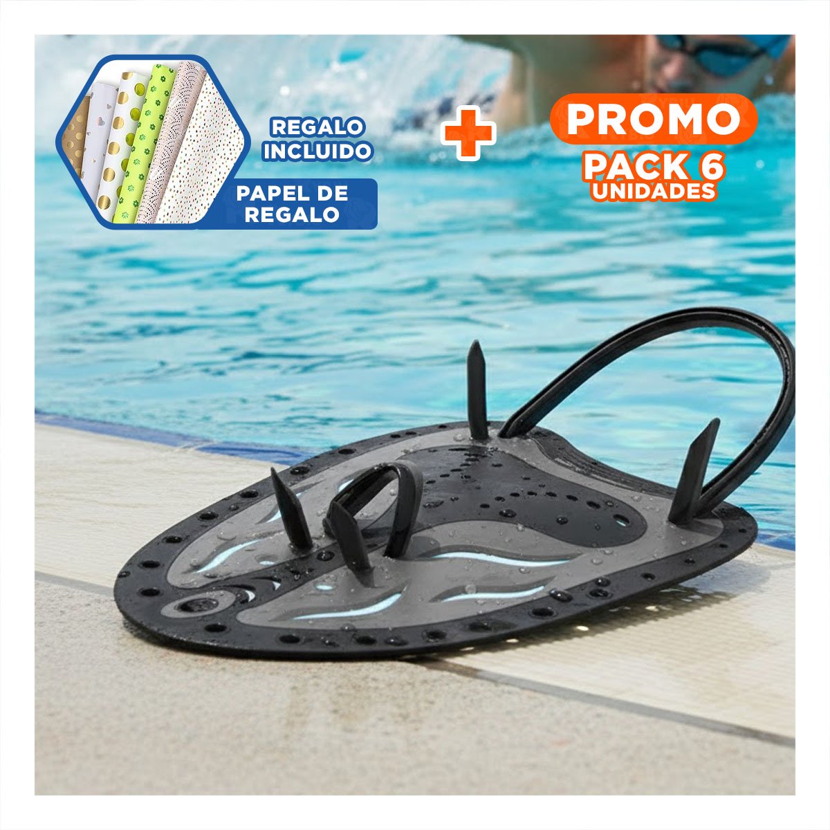 PACK6 EQUIPO FUNCIONAL PARA ENTRENAMIENTO ACUATICO REGULAR EN PISCINA EN NEGRO Y+PAPEL REGALO - 1
