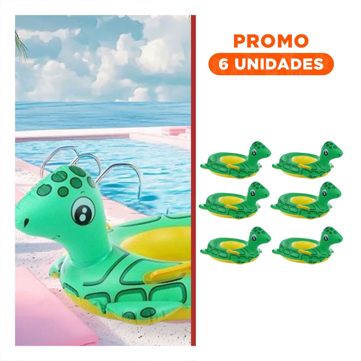 PACK6 FIGURA FLOTANTE TORTUGA CON ASAS PARA JUEGOS RECREATIVOS VERANO COLOR VERDE - 1