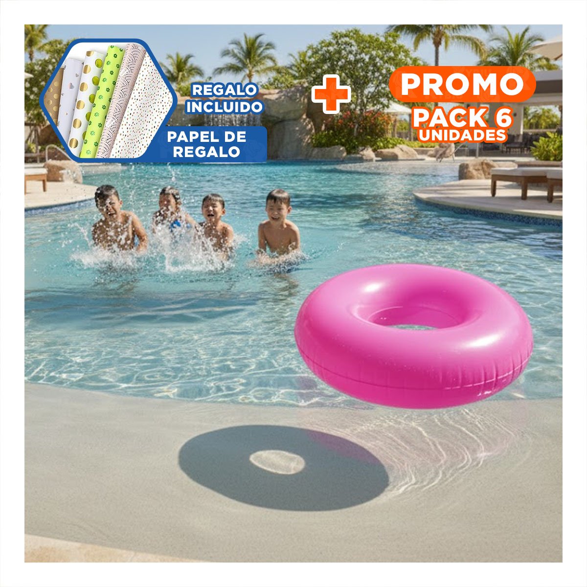 PACK6 UTENSILIO ACUATICO TRANSPARENTE ROSADO FLOTANTE INFLABLE HOGAR CASA Y+PAPEL REGALO - 1