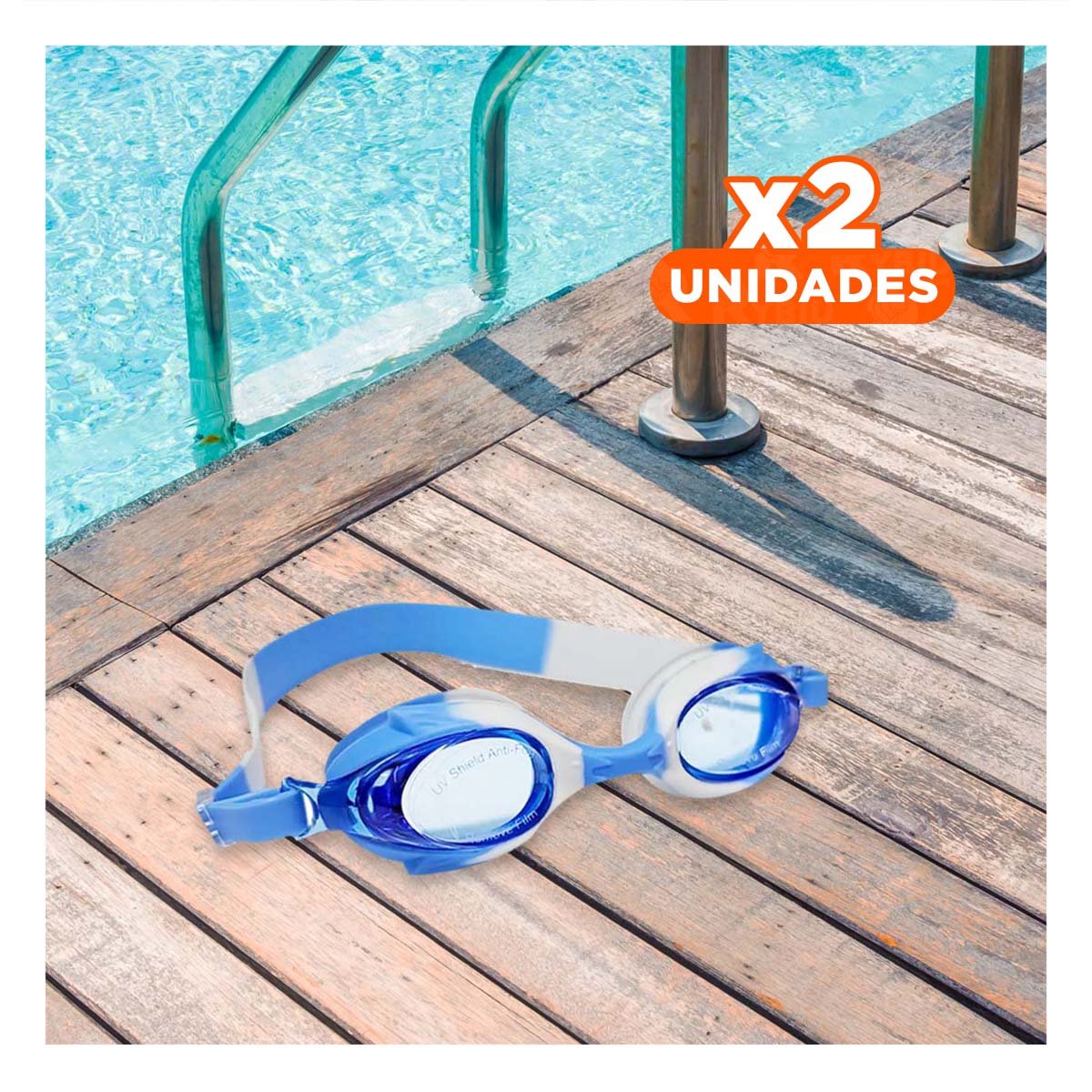 PACK2 ELEMENTO PARA NATACION MARMOLEADO FEELDOO AZUL Y BLANCO COMODO Y+REGALO STICKER - 1