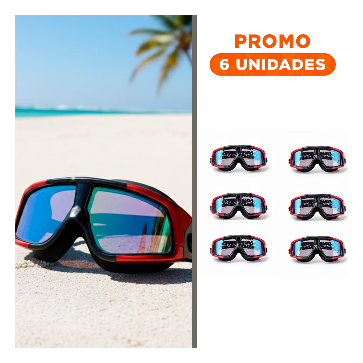 PACK6 ACCESORIO PARA PISCINA Y NATACIÓN CON PROTECCIÓN VISUAL NEGRO Y ROJO - 1