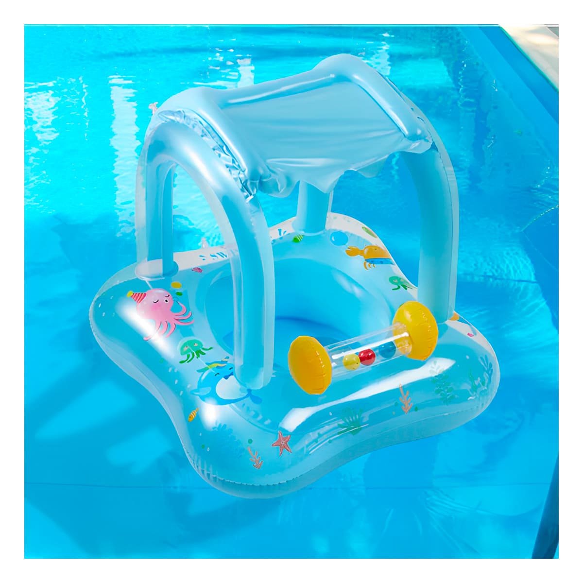 SEGURIDAD ACUATICA BEBE CON TECHO PARA PISCINA HOGAR COMODO SEGURO CELESTE Y+POST IT - 3