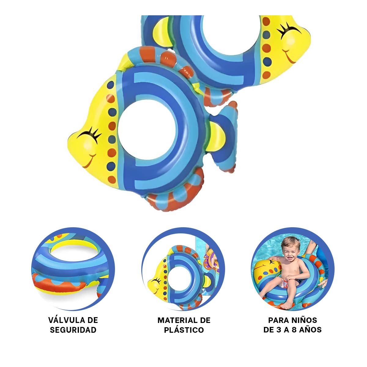 COMODO PEZ INFLABLE AZUL PARA PISCINA PLAYA HOGAR FAMILIAR - 3