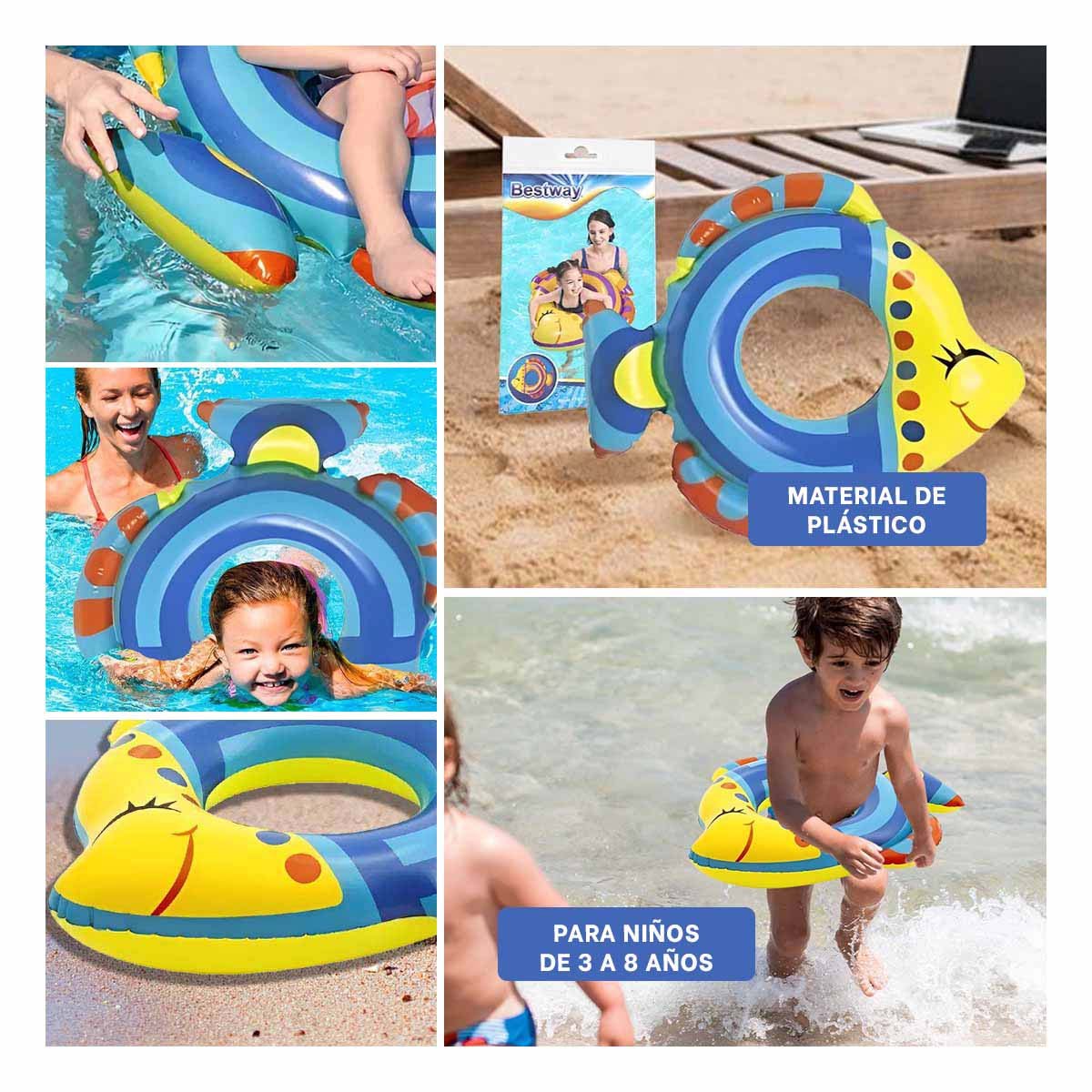 COMODO PEZ INFLABLE AZUL PARA PISCINA PLAYA HOGAR FAMILIAR - 5