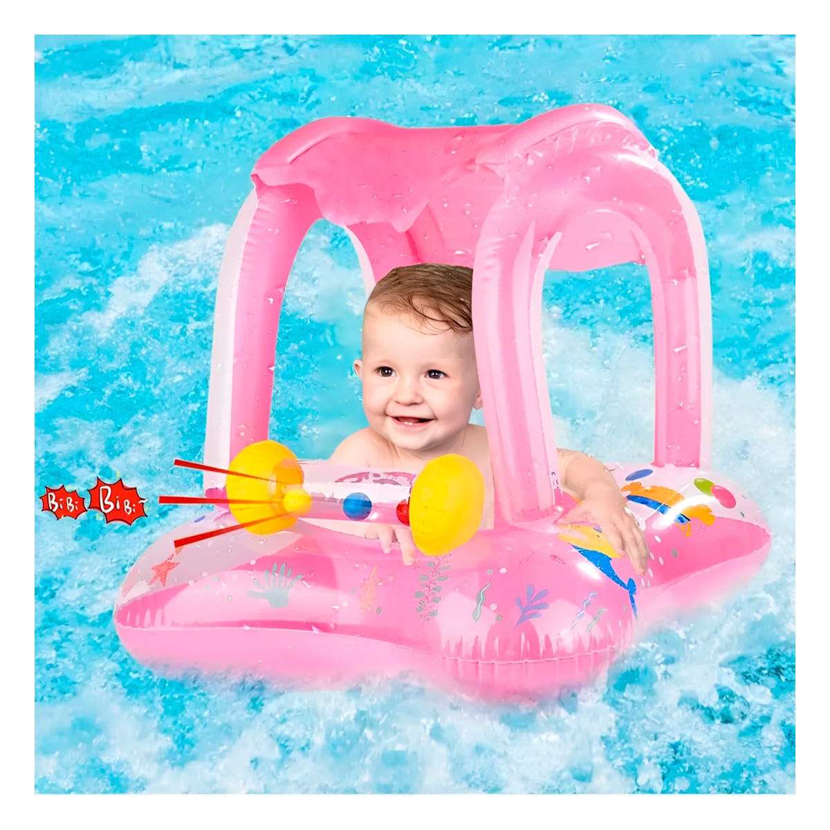 HOGAR BEBE CON TECHO ROSADO PARA PISCINA SEGURO COMODO VERANO Y+REGALO STICKER - 2