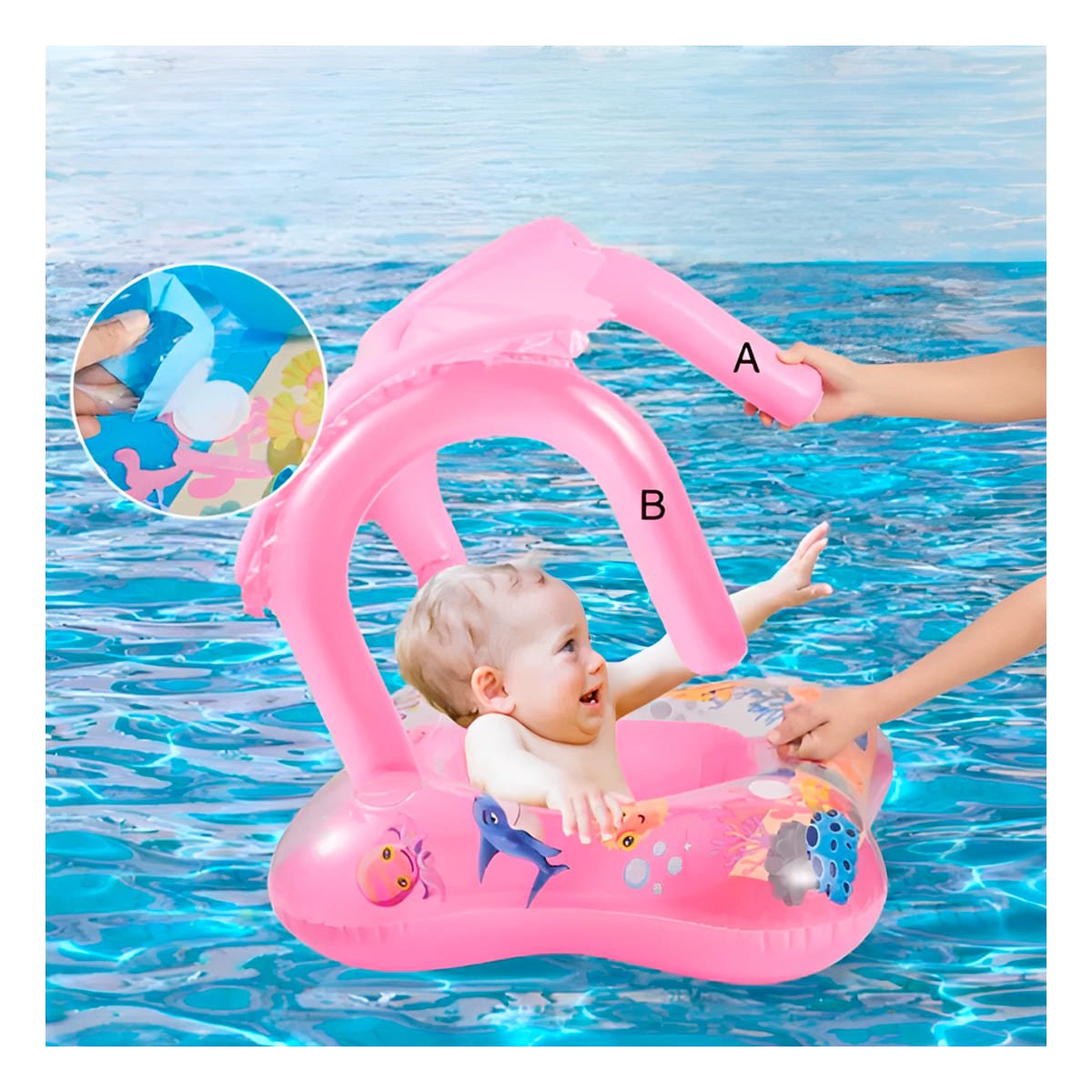 HOGAR BEBE CON TECHO ROSADO PARA PISCINA SEGURO COMODO VERANO Y+REGALO STICKER - 5
