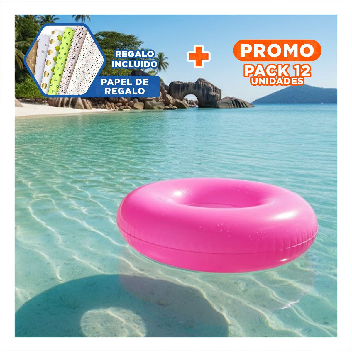 PACK12 ACCESORIO VERANO TRANSPARENTE ROSADO FLOTANTE INFLABLE HOGAR CASA Y+PAPEL REGALO - 1
