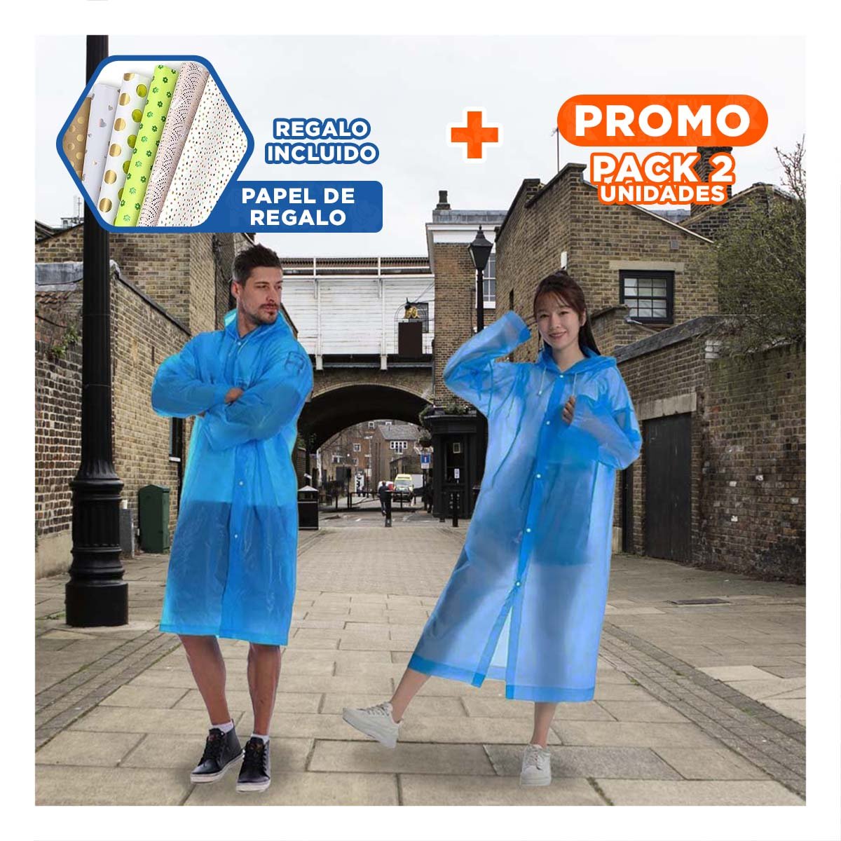 PACK2 IMPERMEABLE PRACTICO PARA DIAS DE LLUVIA PROLONGADA Y+PAPEL REGALO - 1