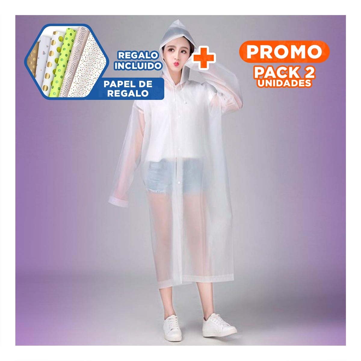 PACK2 PRENDA DE PROTECCION CONTRA LLUVIA PARA ADULTOS CON ESTILO NEUTRO Y+PAPEL REGALO - 1
