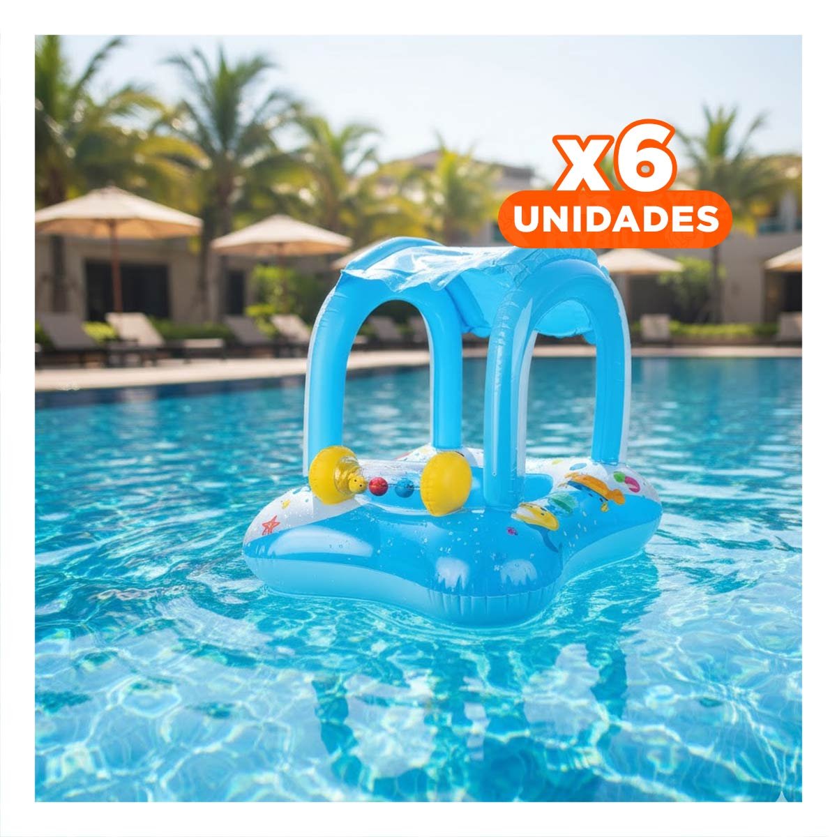 PACK6 CONFORT INFANTIL BEBE CON TECHO PARA PISCINA HOGAR COMODO SEGURO CELESTE Y+REGALO STICKER - 1