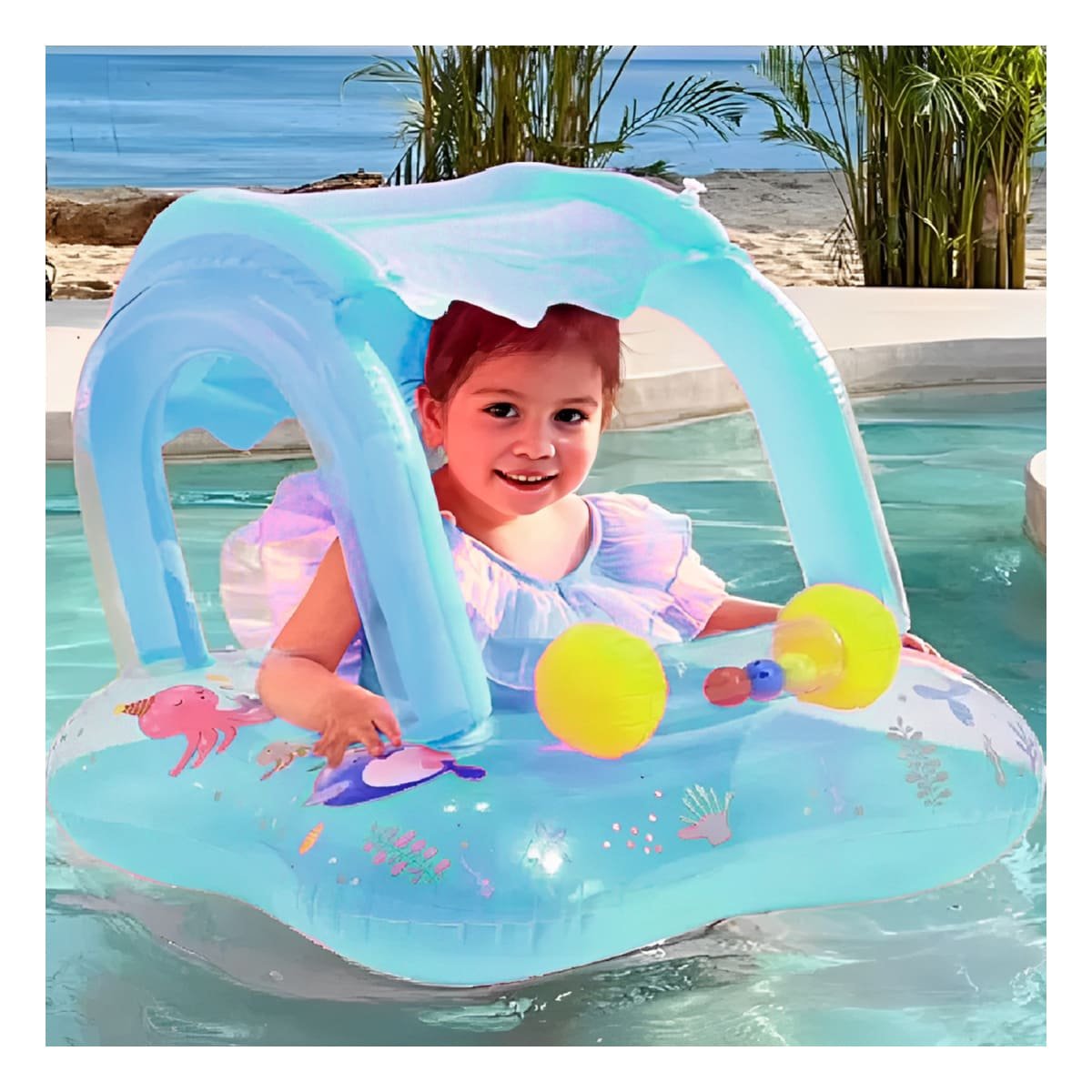 PACK6 CONFORT INFANTIL BEBE CON TECHO PARA PISCINA HOGAR COMODO SEGURO CELESTE Y+REGALO STICKER - 3