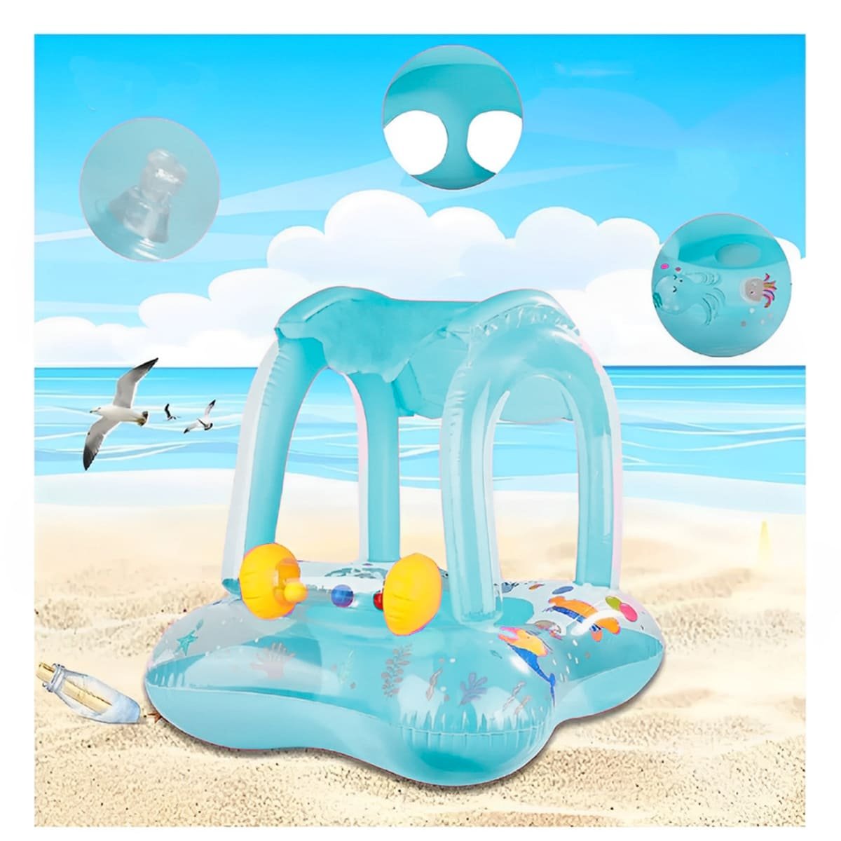PACK6 CONFORT INFANTIL BEBE CON TECHO PARA PISCINA HOGAR COMODO SEGURO CELESTE Y+REGALO STICKER - 5