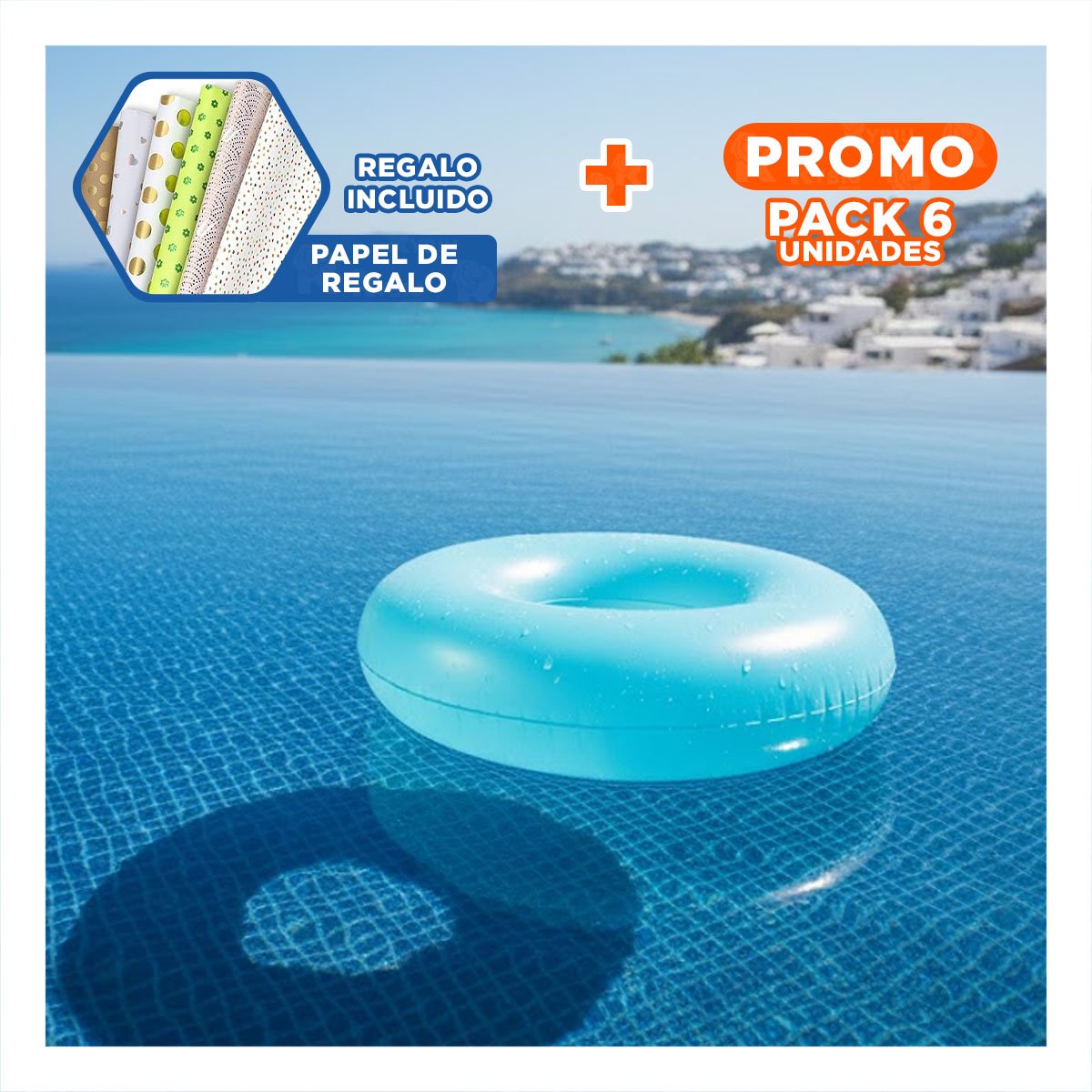 PACK6 DESCANSO TRANSPARENTE COLOR CELESTE USO PISCINA Y+PAPEL REGALO - 1