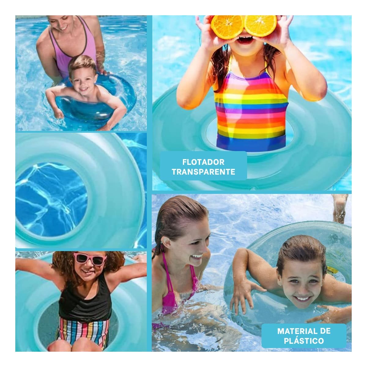 PACK6 DESCANSO TRANSPARENTE COLOR CELESTE USO PISCINA Y+PAPEL REGALO - 3