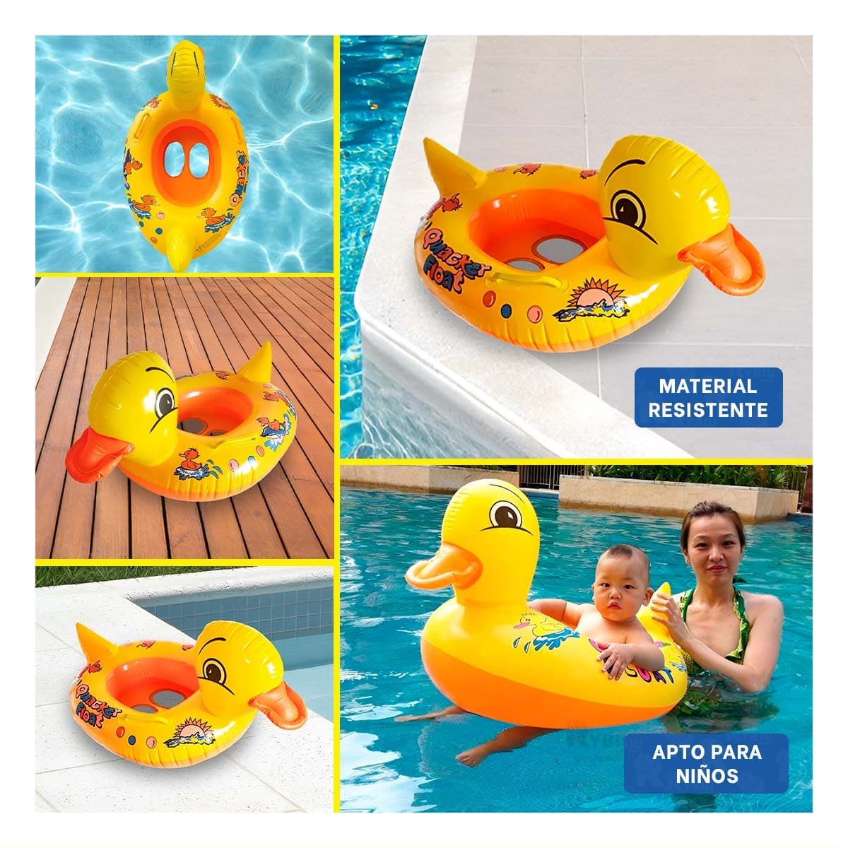 PACK6 DECORATIVO PATO INFLABLE CON ASAS FIRMES PARA PISCINA EN COLOR AMARILLO Y+PAPEL REGALO - 3