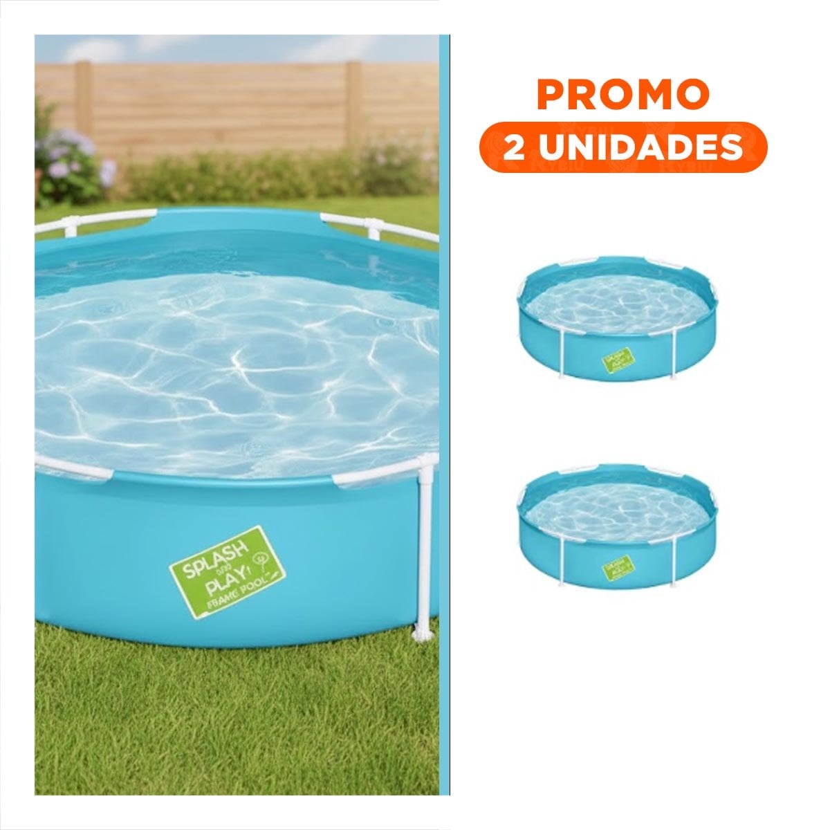 PACK2 PILETA INFANTIL 152X38 CM CON MARCO METALICO PARA USO CONTINUO EN JARDIN - 1