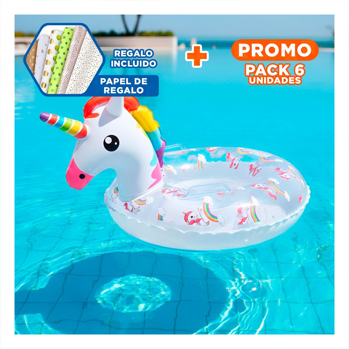 PACK6 OBJETO PARA HOGAR UNICORNIO TRANSPARENTE FESTIVO Y+PAPEL REGALO - 1