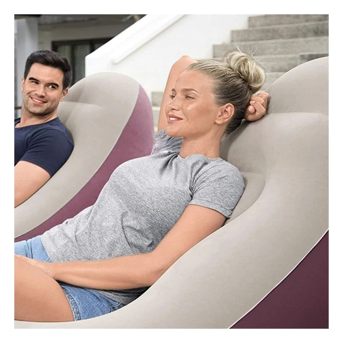 PACK2 SOFA INFLABLE CON PUFF INTEGRADO PARA MAYOR COMODIDAD Y+PAPEL REGALO - 2