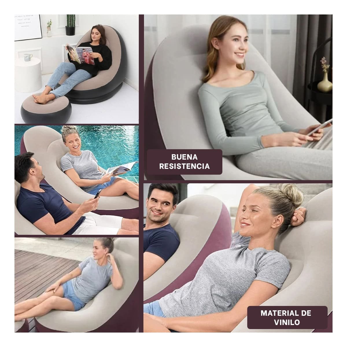 PACK2 SOFA INFLABLE CON PUFF INTEGRADO PARA MAYOR COMODIDAD Y+PAPEL REGALO - 3