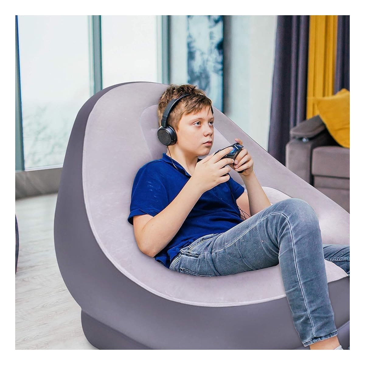 PACK2 SOFA INFLABLE CON PUFF INTEGRADO PARA MAYOR COMODIDAD Y+PAPEL REGALO - 5