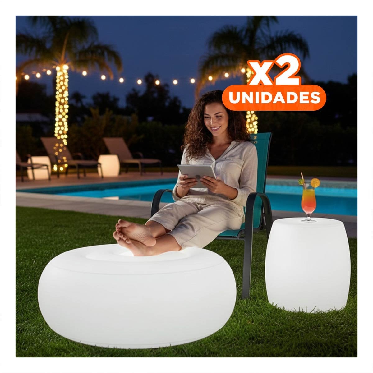 PACK2 ASIENTO COMODO INFLABLE CON LUZ LED PARA SALA Y TERRAZA Y+REGALO STICKER - 1