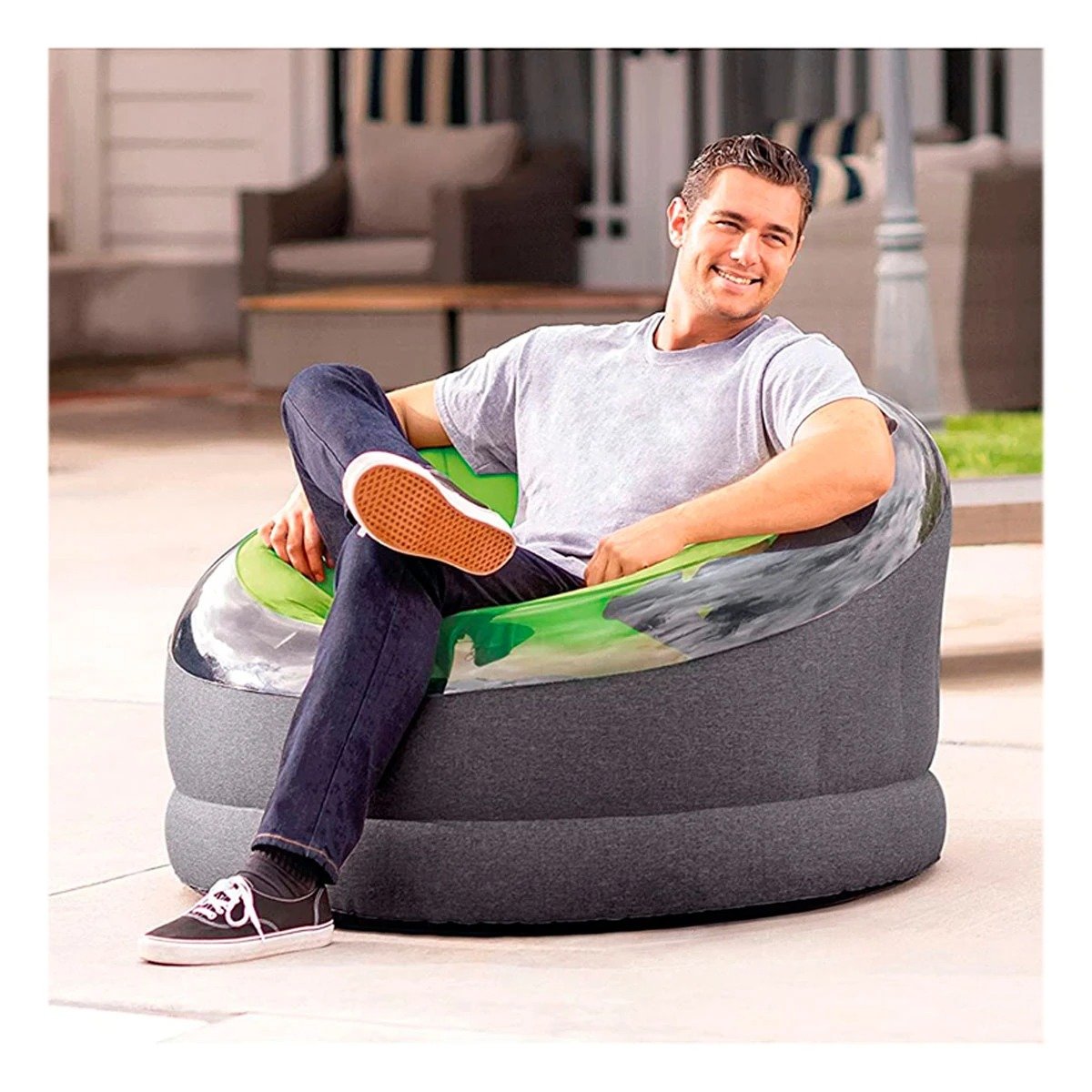 PACK2 MUEBLE INFLABLE MODERNO VERDE PARA INTERIOR Y+REGALO STICKER - 5