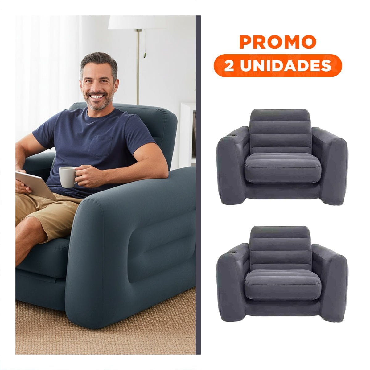 PACK2 SILLON INFLABLE CONVERTIBLE EN CAMA PARA ESPACIOS INTERIORES - 1