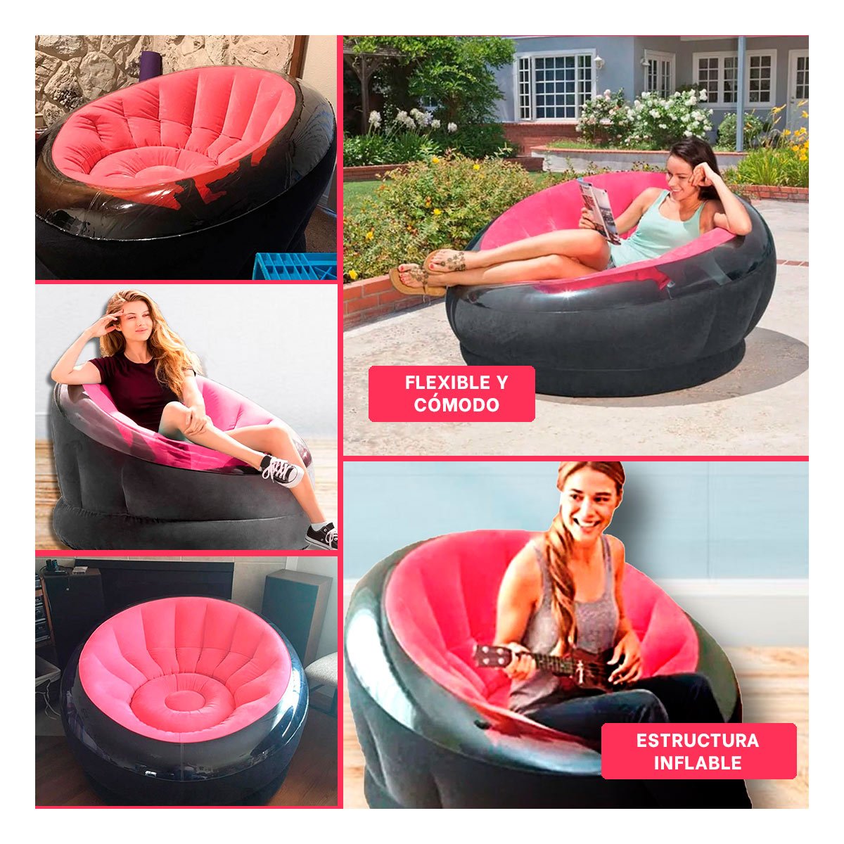 PACK2 ASIENTO INFLABLE ROSADO PARA USO DIARIO EN CASA Y DESCANSO Y+PAPEL REGALO - 3
