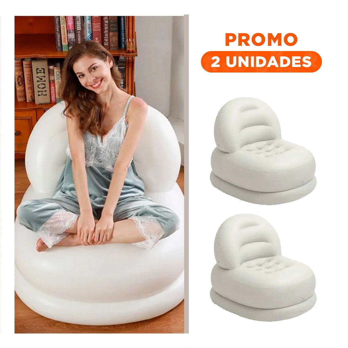 PACK2 SILLON INFLABLE BLANCO PARA CASA COMODO Y FUNCIONAL - 1