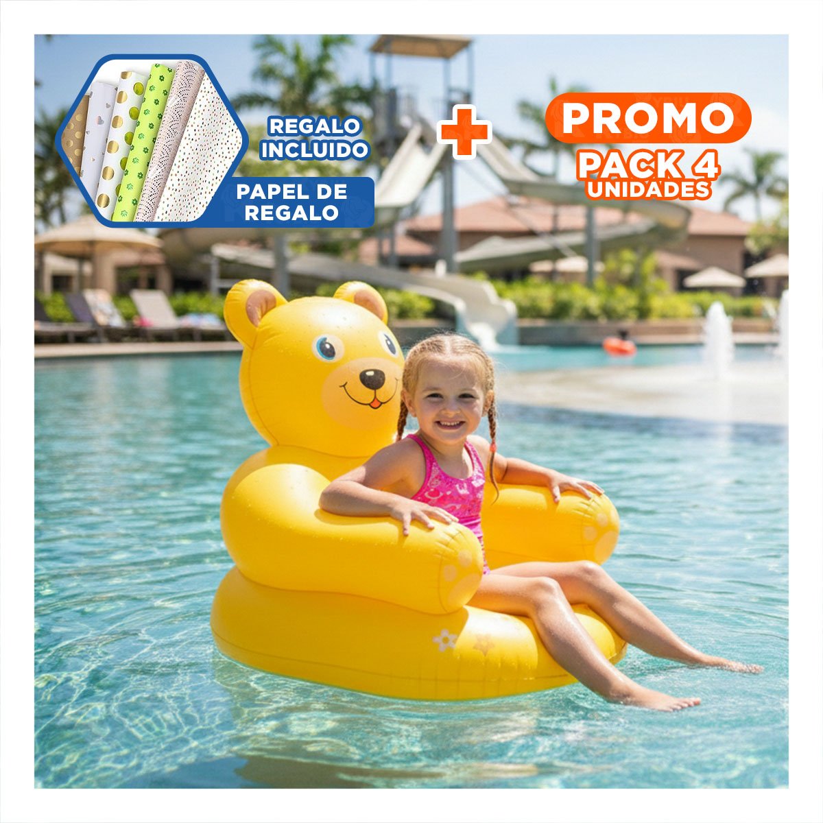 PACK4 MUEBLE INFLABLE INFANTIL PARA DESCANSO Y JUEGOS Y+PAPEL REGALO - 1