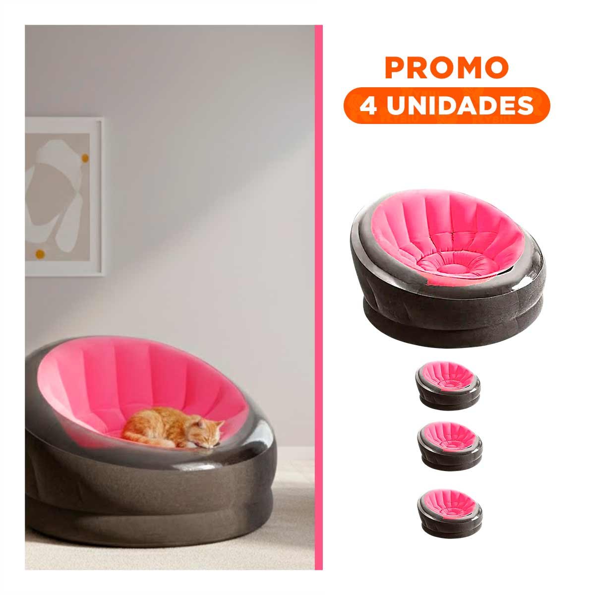 PACK4 SILLON INFLABLE ROSADO PARA ESPACIOS COMODOS DEL HOGAR Y+REGALO STICKER - 1