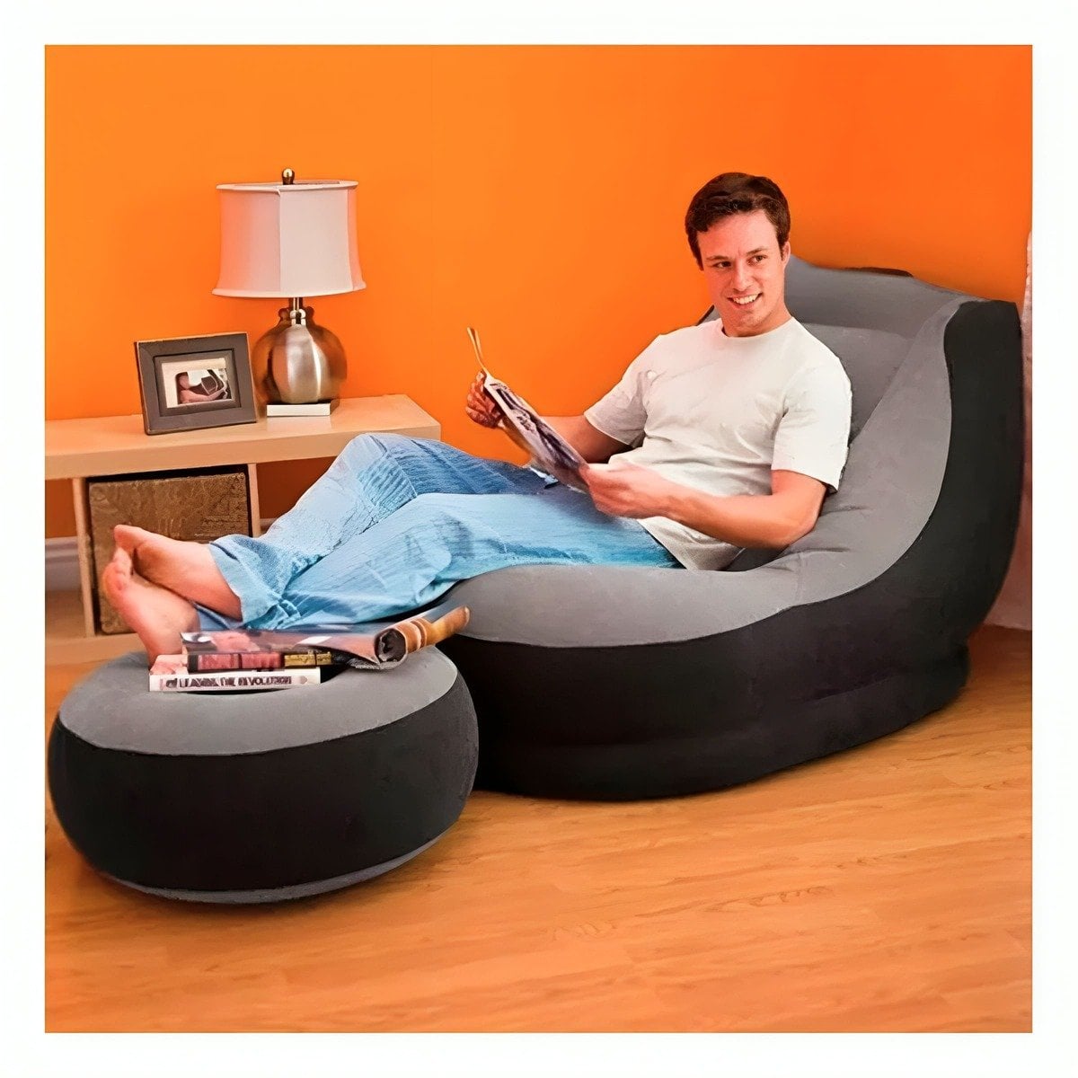 PACK2 POLTRONA COMODA INFLABLE CON POOF PARA AMBIENTES DEL HOGAR Y+REGALO STICKER - 3