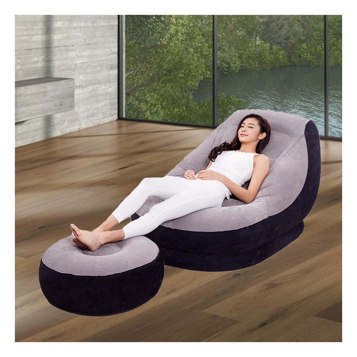 PACK2 POLTRONA COMODA INFLABLE CON POOF PARA AMBIENTES DEL HOGAR Y+REGALO STICKER - 5