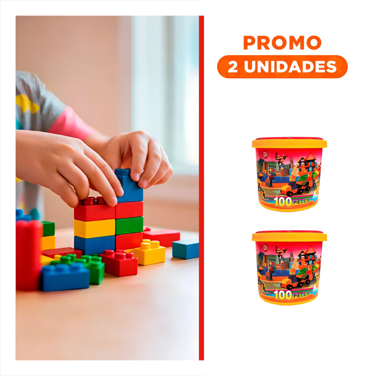 PACK2 CUBOS CREATIVOS MULTICOLOR PARA JUEGO DIDACTICO HOGAR CON BALDE AMPLIO - 1