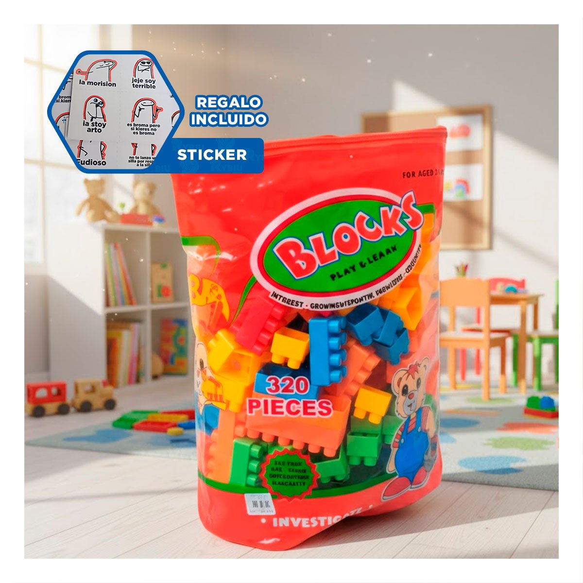 ACCESORIOS DE CONSTRUCCION MULTICOLOR EN BOLSA PARA CREATIVIDAD EN HOGAR Y+REGALO STICKER - 1