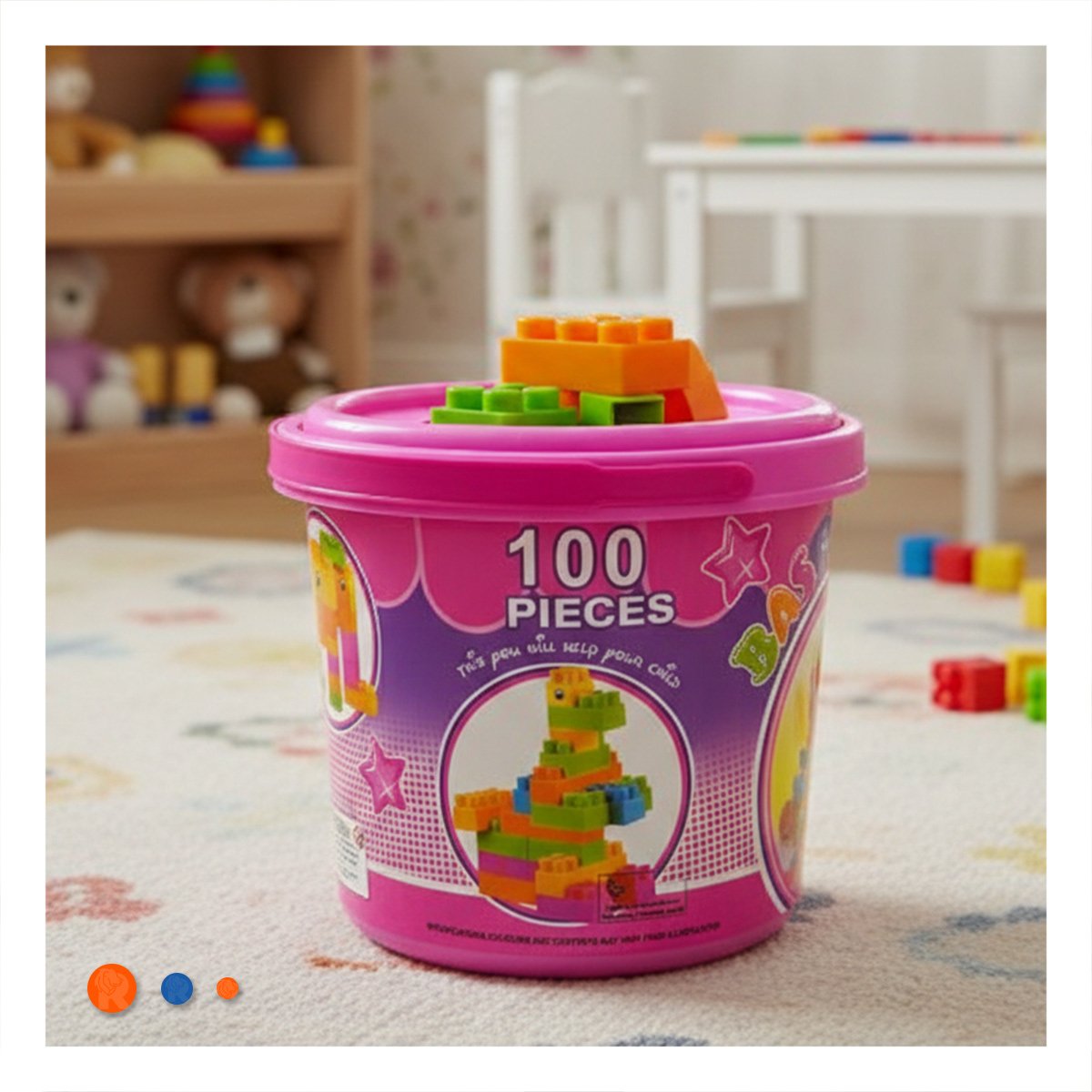 JUEGO DIDACTICO DE CONSTRUCCION 100 PIEZAS MULTICOLOR ROSADO EN BALDE Y+REGALO STICKER - 2