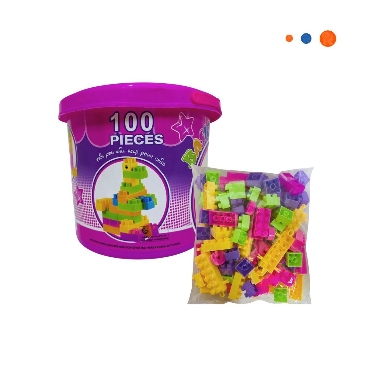 JUEGO DIDACTICO DE CONSTRUCCION 100 PIEZAS MULTICOLOR ROSADO EN BALDE Y+REGALO STICKER - 3