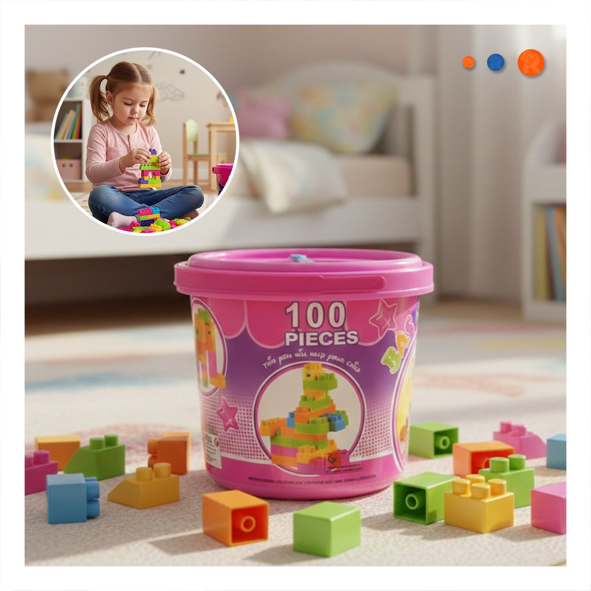JUEGO DIDACTICO DE CONSTRUCCION 100 PIEZAS MULTICOLOR ROSADO EN BALDE Y+REGALO STICKER - 5