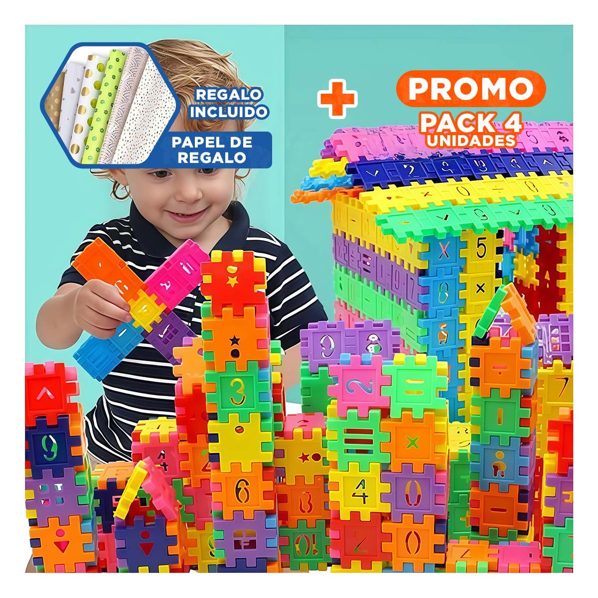 PACK4 COLECCION DIDACTICA PARA ENSAMBLAR BLOQUES DE NUMEROS Y+PAPEL REGALO - 1