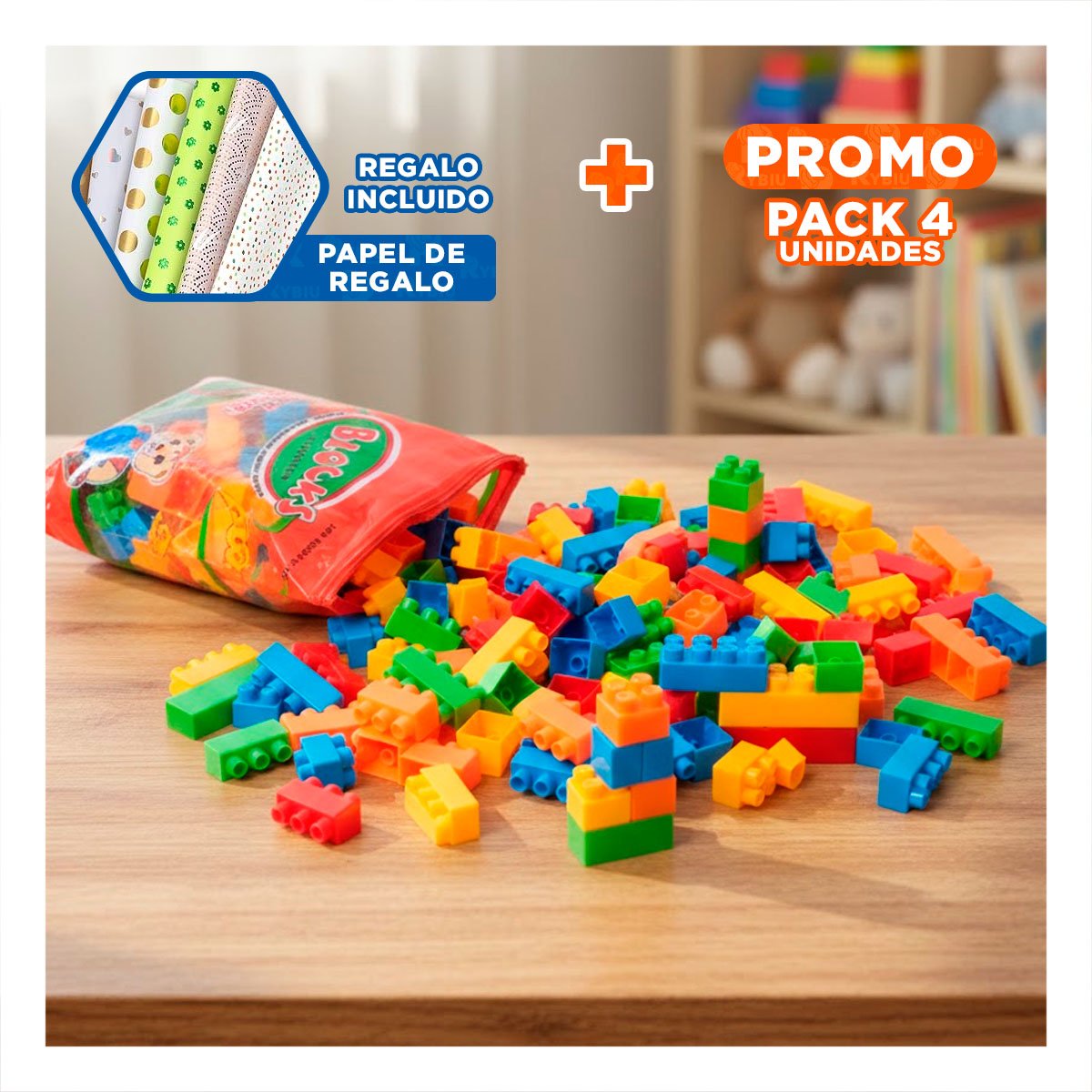 PACK4 COLECCION CREATIVA MULTICOLOR EN BOLSA PARA CONSTRUCCION EN CASA Y+PAPEL REGALO - 1